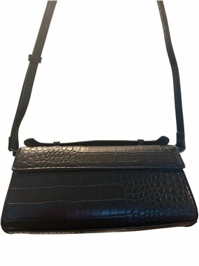 Aqua Black Croc Embossed East West Shoulder Bag Crossbody NWT